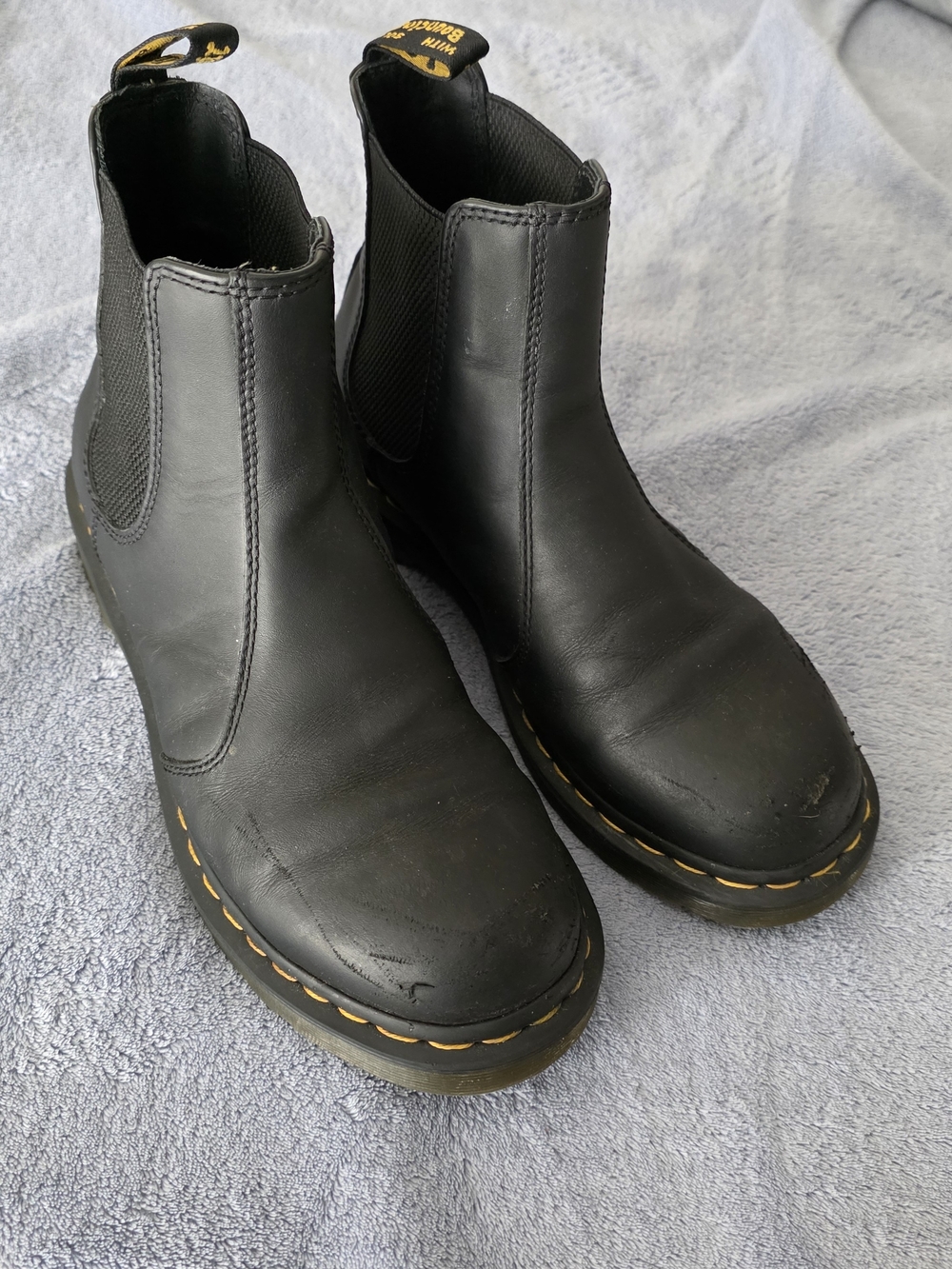 Dr. Martens Women's Black Chelsea Boots with Yellow Stitching